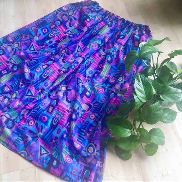 Vintage Dresses & Skirts - VTG 80s Sheer Art Deco Midi Skirt plus size XXL
